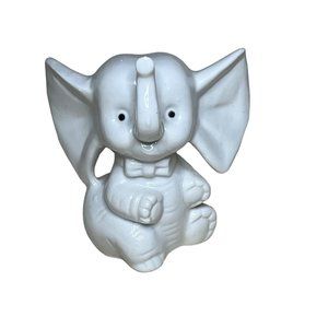Vintage Whimsical White Elephant Ceramic Figurine Trunk Up